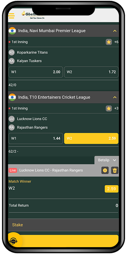 Mobile app screenshot of Gbet