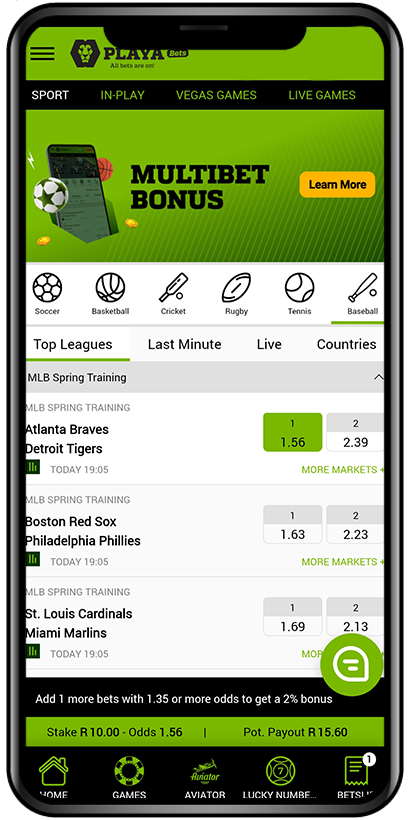 Mobile app screenshot of Playabets