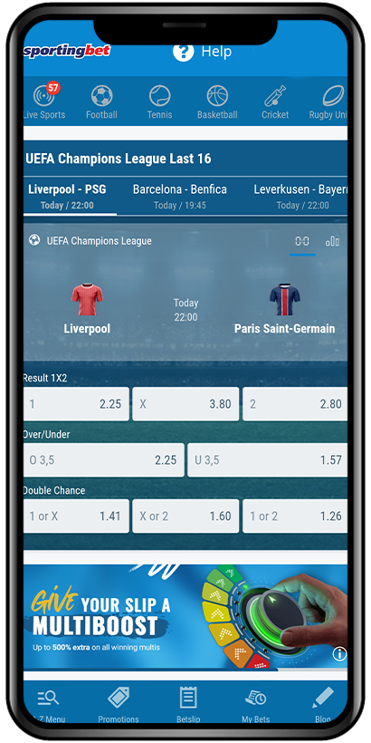 Mobile app screenshot of Sportingbet
