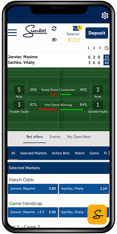 Mobile app screenshot of Sunbet